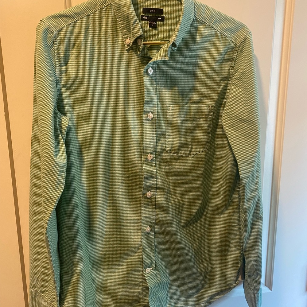 Gap skin fit green checked shirt small